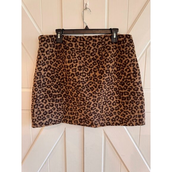 NWT Loft Black Brown Cheetah Print Wool Mini Skirt Womens Size 14 - Picture 5 of 10